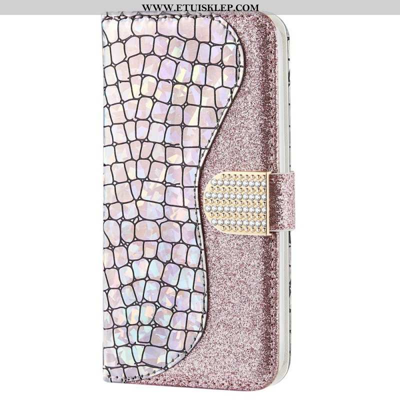 Etui Folio do Samsung Galaxy S22 5G Krokodyle Diamenty